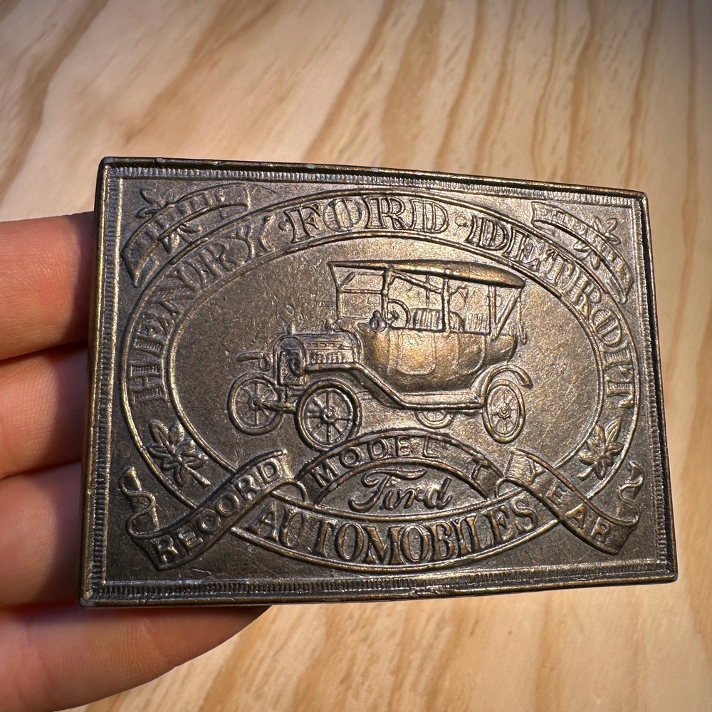 Vintage Ford Model T Henry Ford Detroit Bronze Tone Commemorative Belt Buckle